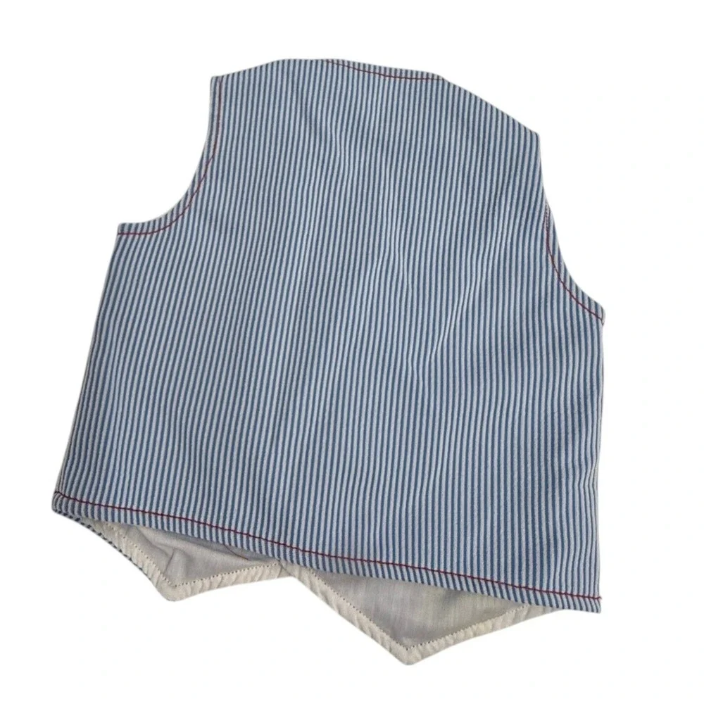 Vintage‎ Kids Vest Blue White Nautical Seersucker Embroidered Sailor 2T